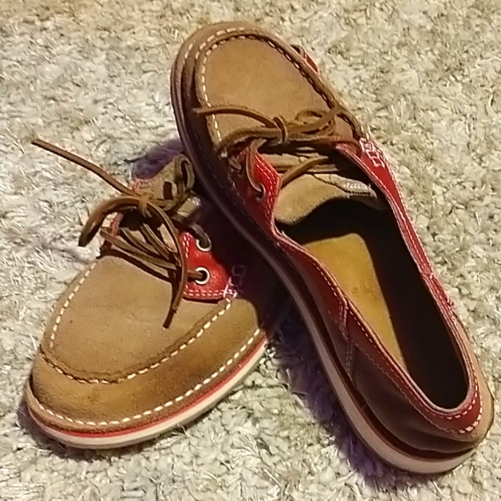 Woman's Ariat 9.5 camel and metallic coral loafers